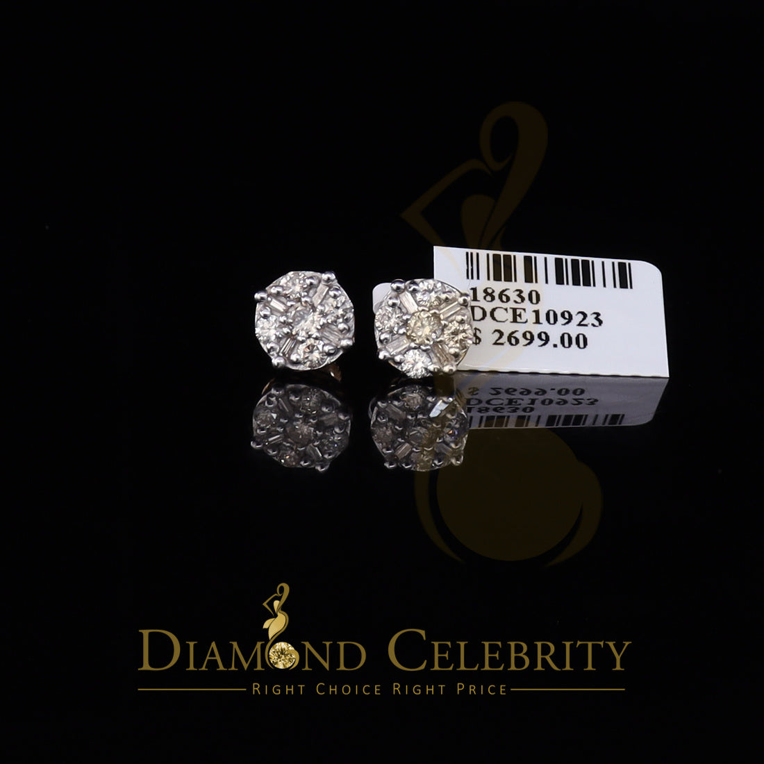 DiamondCelebritees10K Real Yellow Gold with Real 0.85CT Diamond Men's/Women's Stud Round Earring