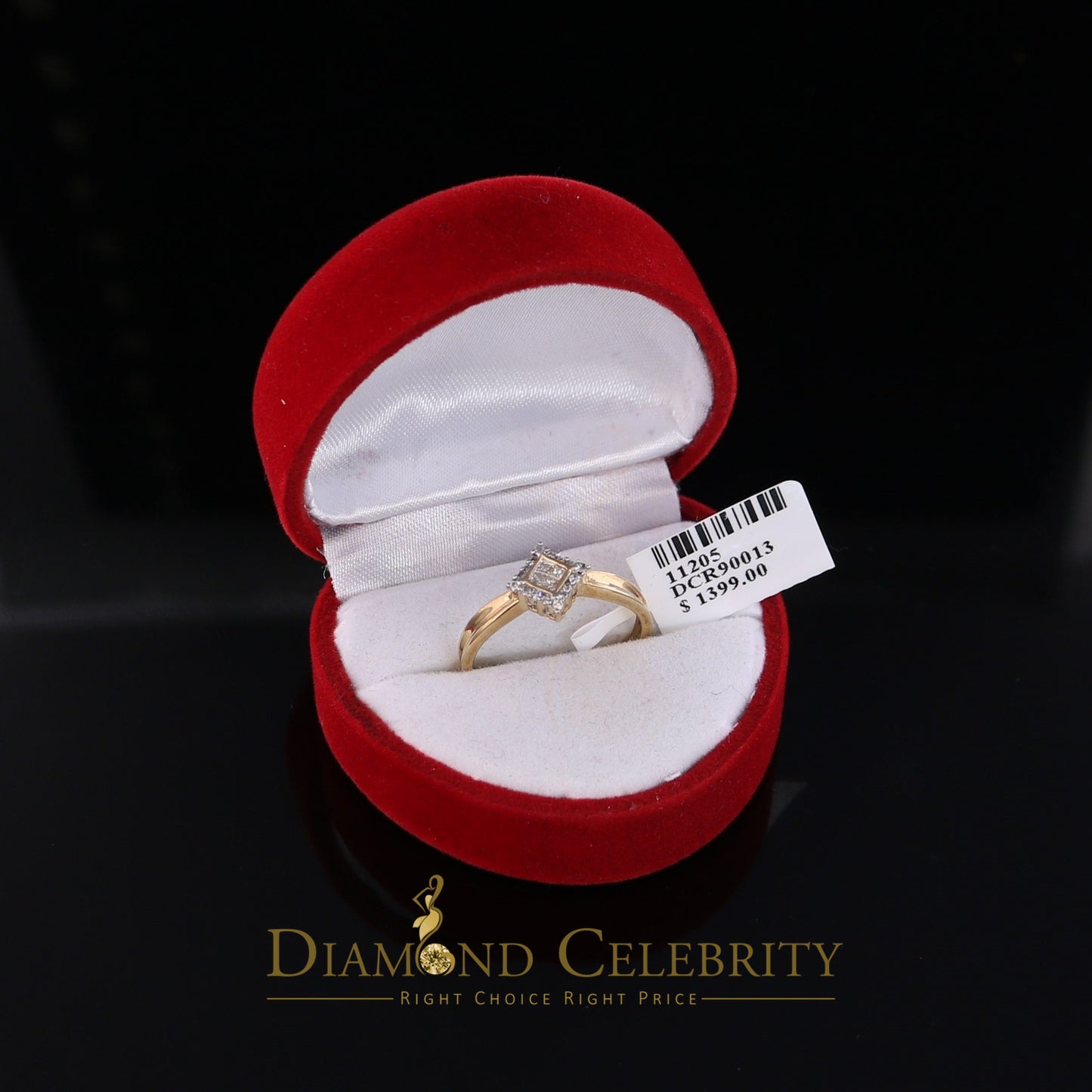 DiamondCelebritees Real 14kt Yellow Gold with 0.12CT Real Diamond Ring Square Shape Womens Size 7