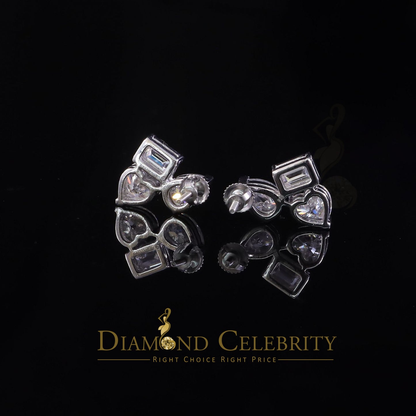 Diamondcelebritees 7.00 CT VVS 'D' Moissanite Women's Tri 925 Silver White Toi et Moi Stud Earrings