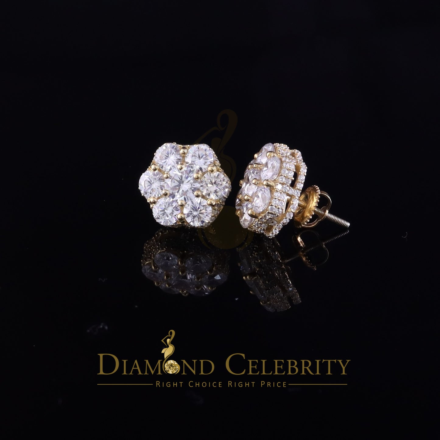 DiamondCelebritees 8.72ct Cubic Zirconia 925 Silver Yellow For Men's & Women's Floral Style Earring