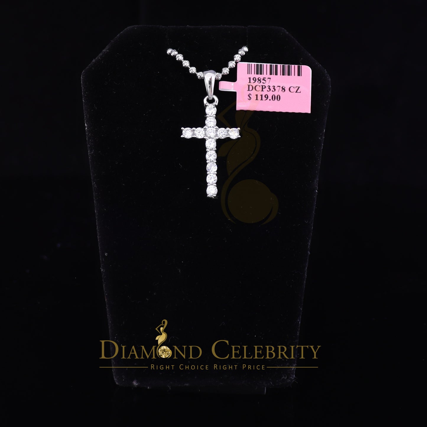 DiamondCelebritees Promise White CROSS Shape Pendant Sterling Silver 2.04ct Cubic Zirconia Stone