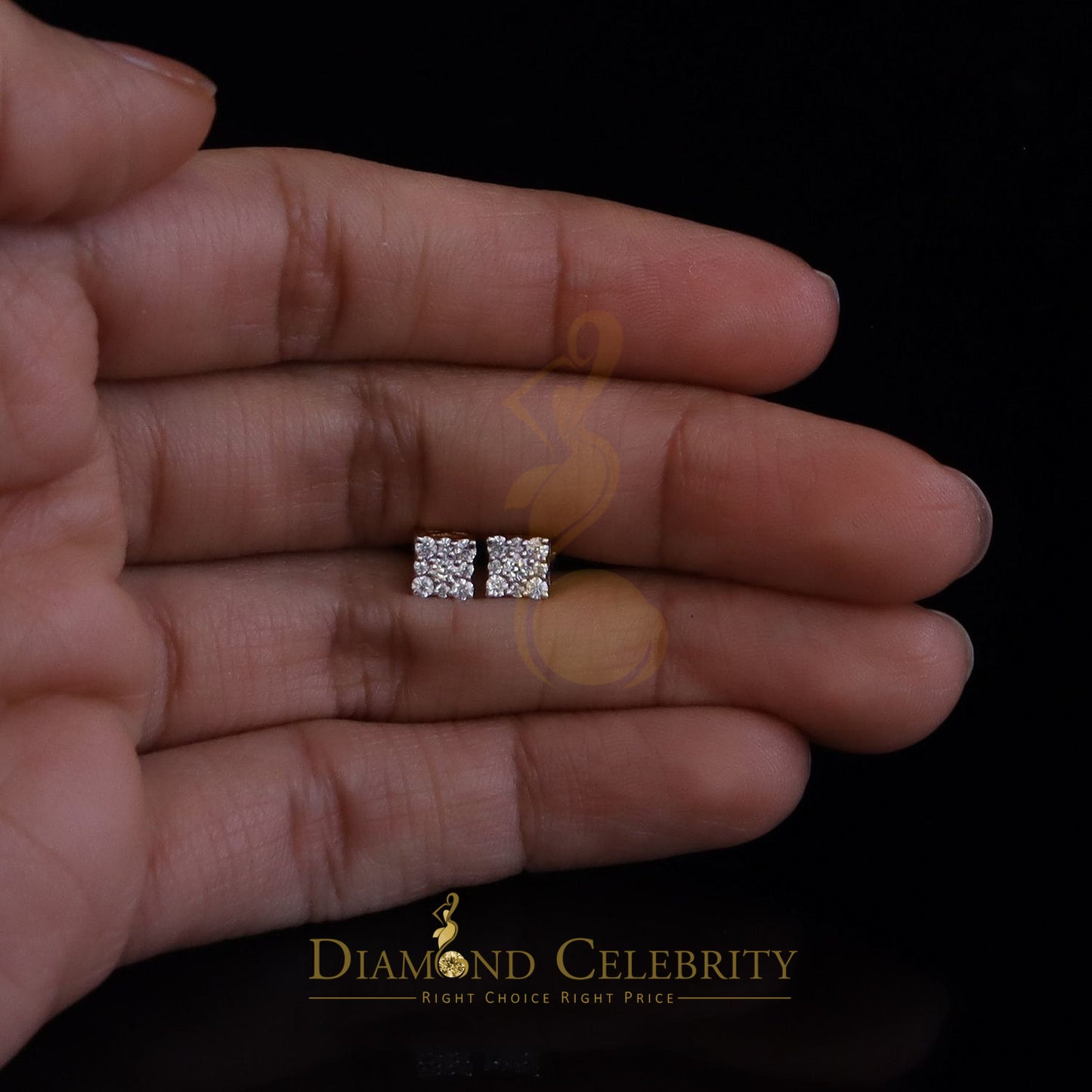 DiamondCelebritees Square Women & Men 925 Silver Yellow 0.25ct VVS D Moissanite Square Stud Earring