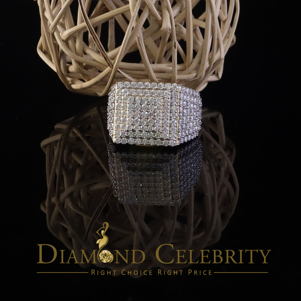 DiamondCelebritees Men's for 925 Sterling Silver 5.00ct VVS 'D' Moissanite Yellow Square Ring SZ 10
