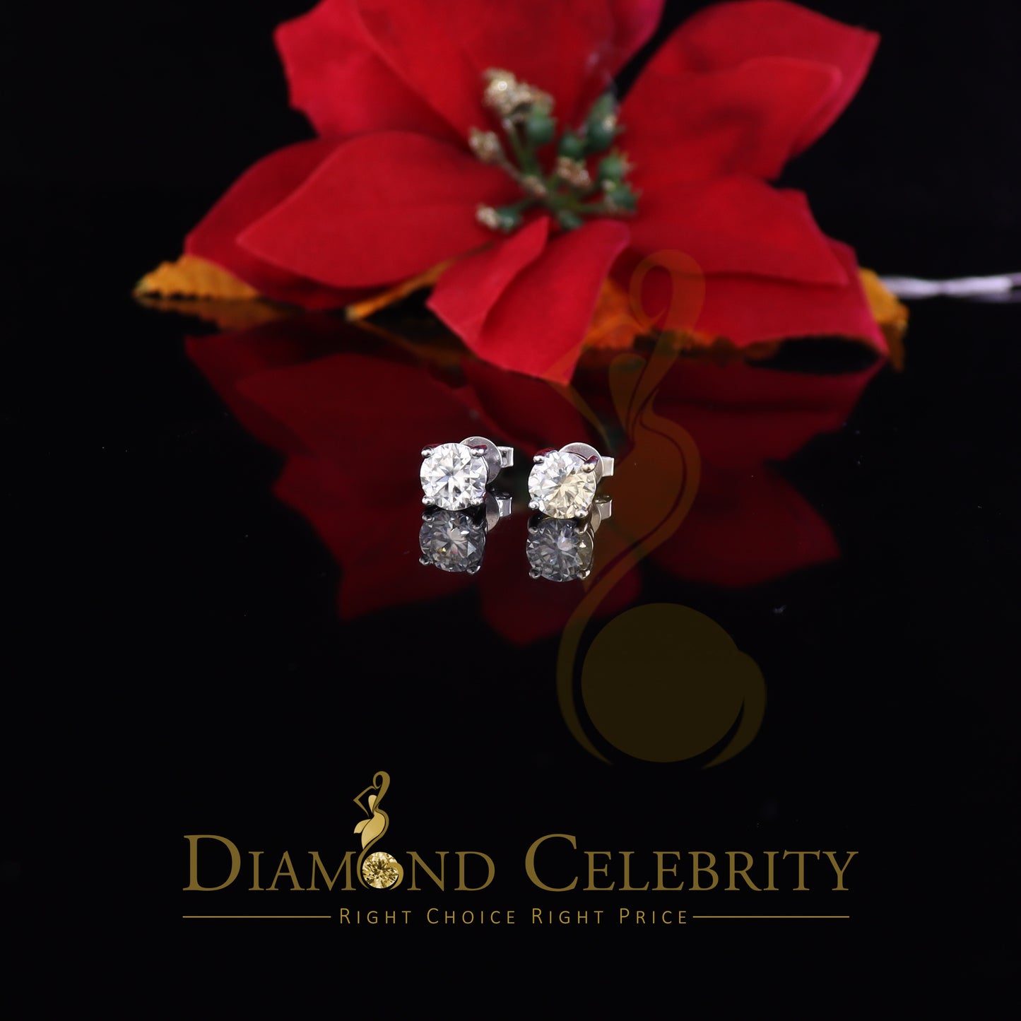 Diamondcelebritees 2.50ct VVS 'D' Moissanite Men's/Womens 925 Silver White Round Stud Earrings