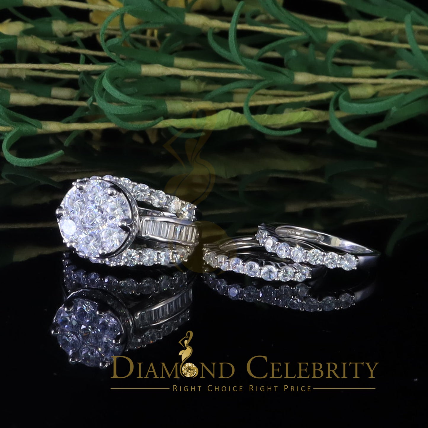 DiamondCelebritees 17.00ct Cubic Zirconia 925 Silver White Ring Multi Row Bridal Womens Ring Size 9