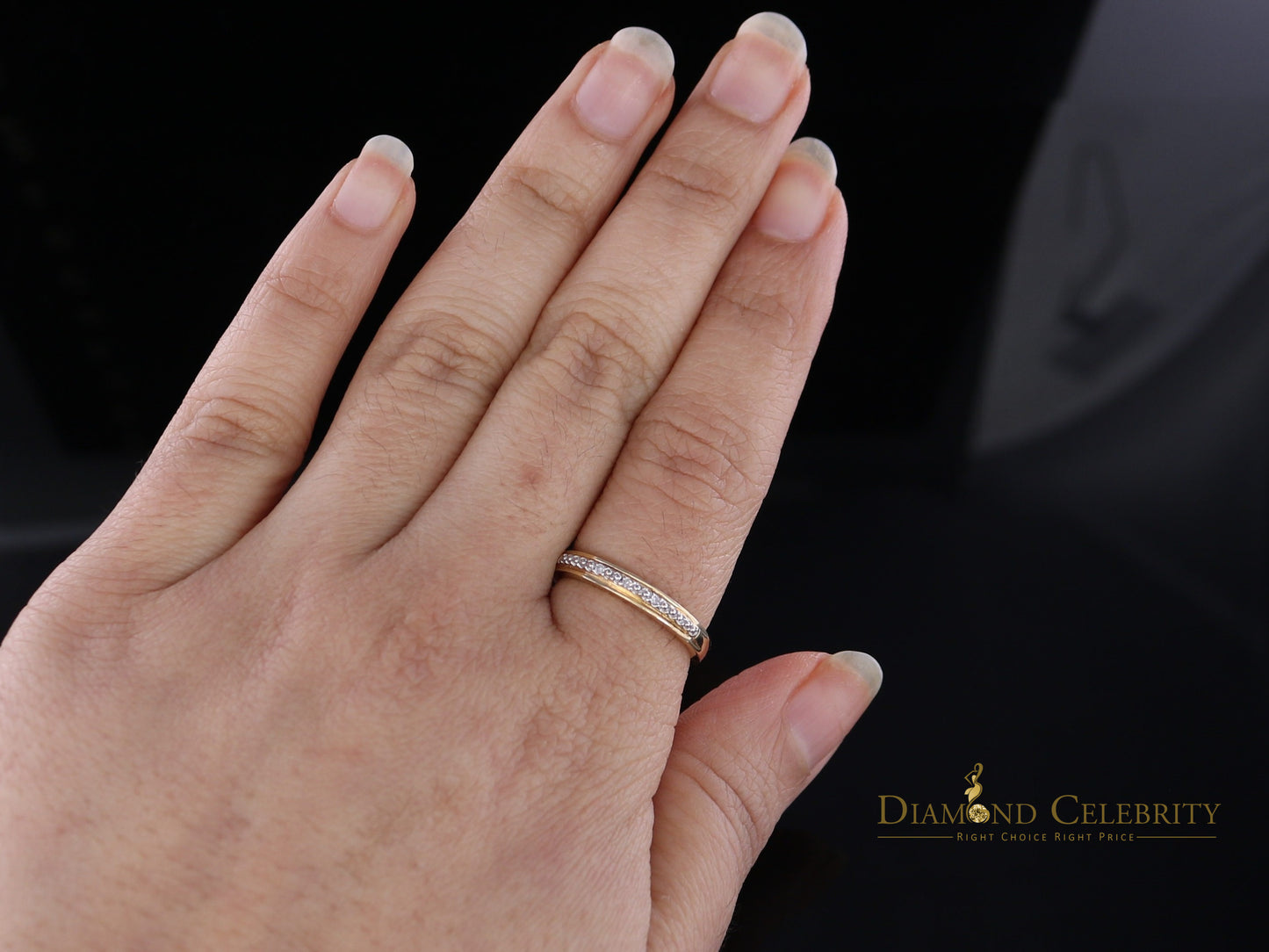 DiamondCelebritees 0.03CT 14 KT Real Yellow Gold with Diamond Round Shape Womens Ring Size 7