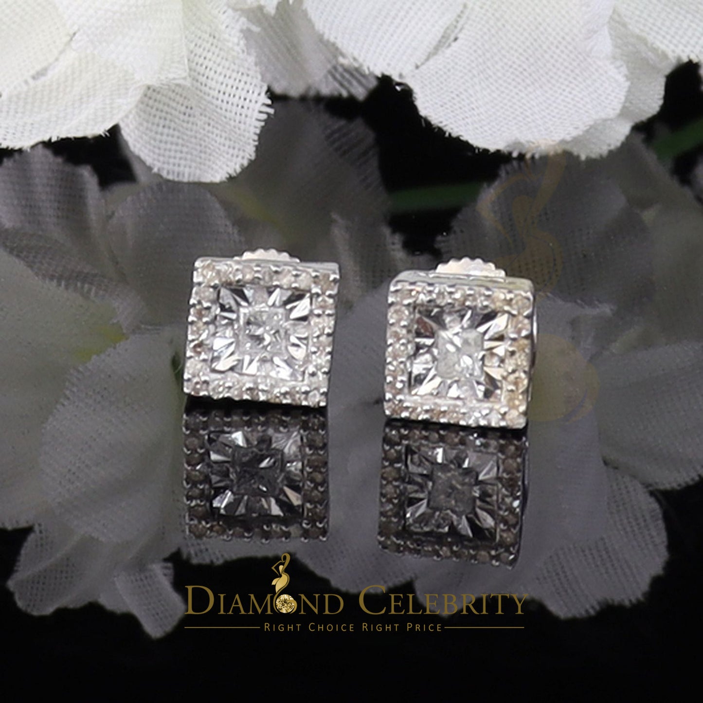 DiamondCelebritees 925 White Silver 0.20ct Diamond Women's/ Men's Stud Square Fashion Earrings