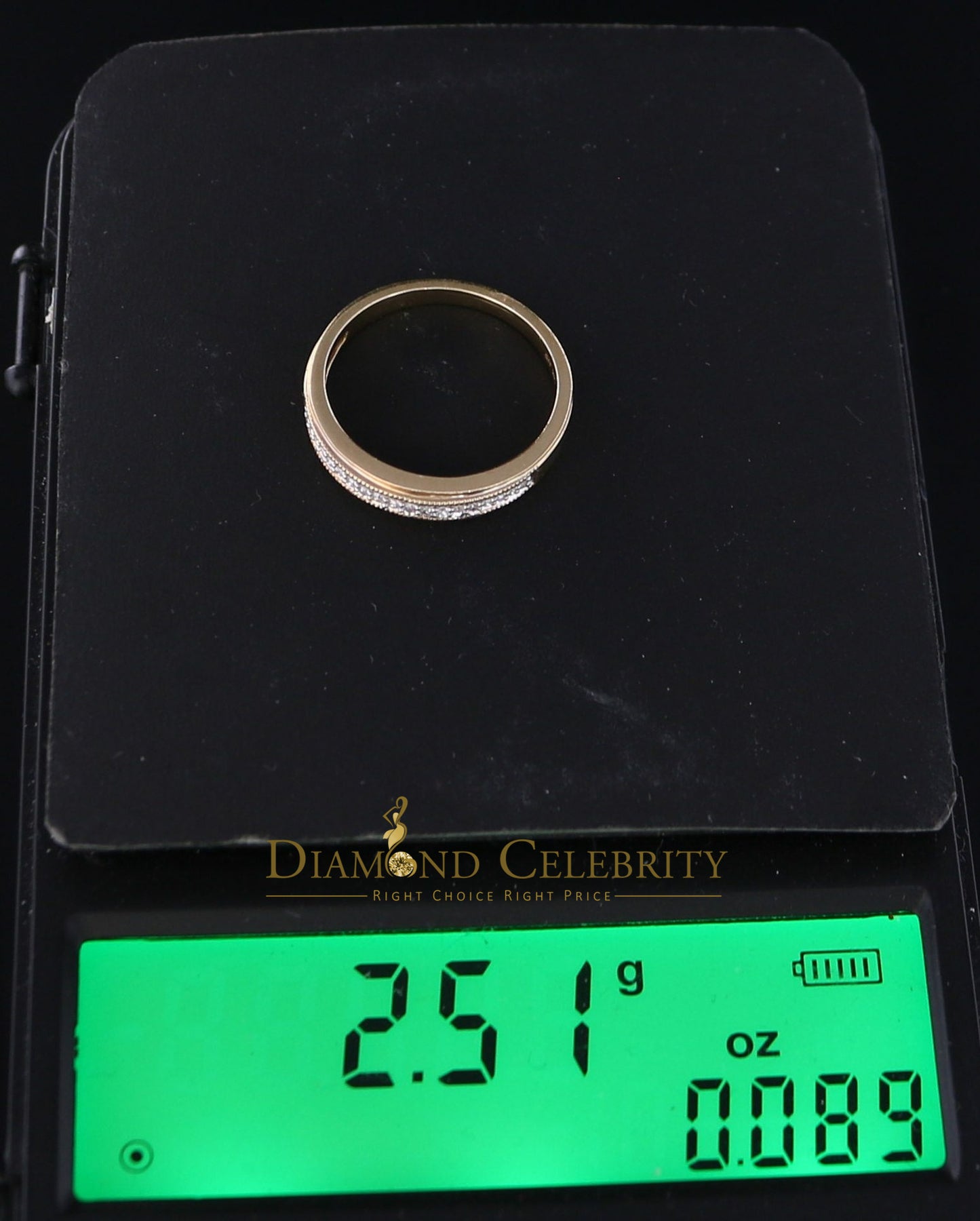 DiamondCelebritees Real 14 kt Yellow Gold and 0.10CT Real Diamond Ring Band Round Shape Ring Size 7