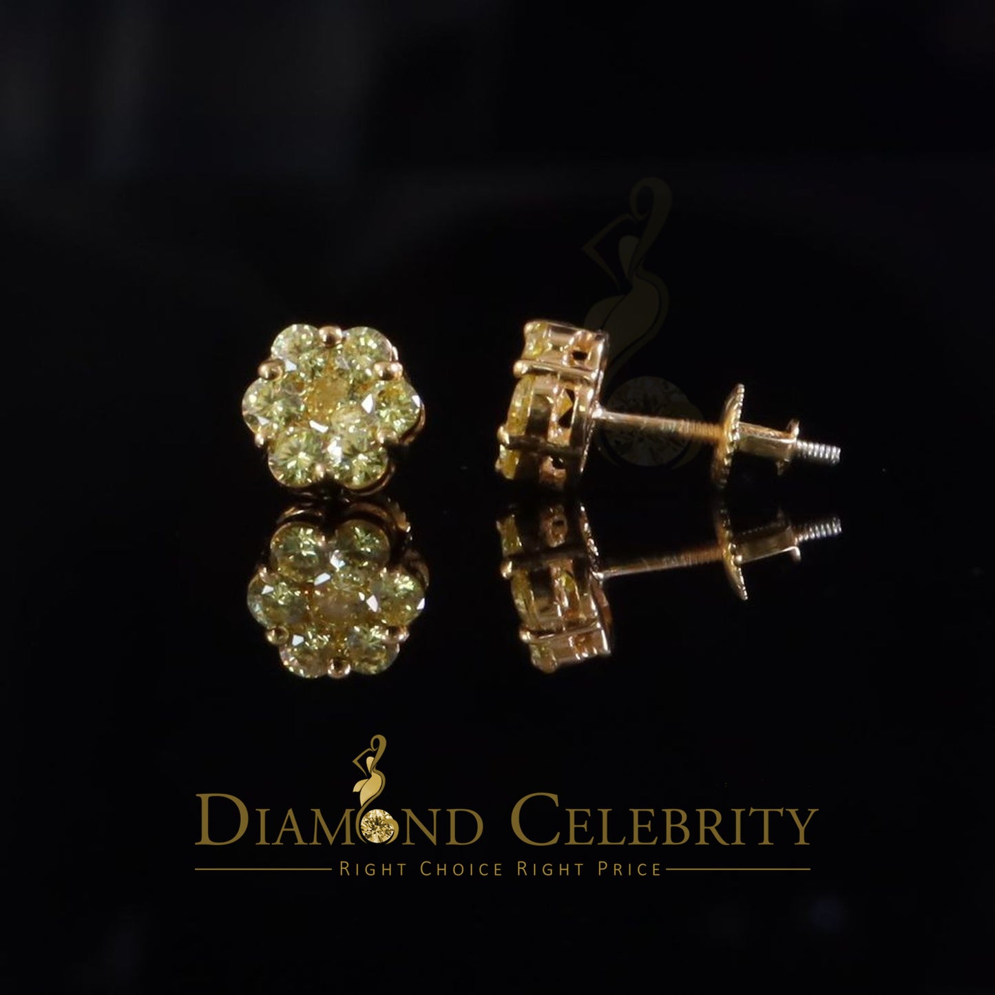 DiamondCelebritees Yellow 925 Silver Sterling 2.06ct Cubic Zirconia Hip Hop Floral Women's Earrings