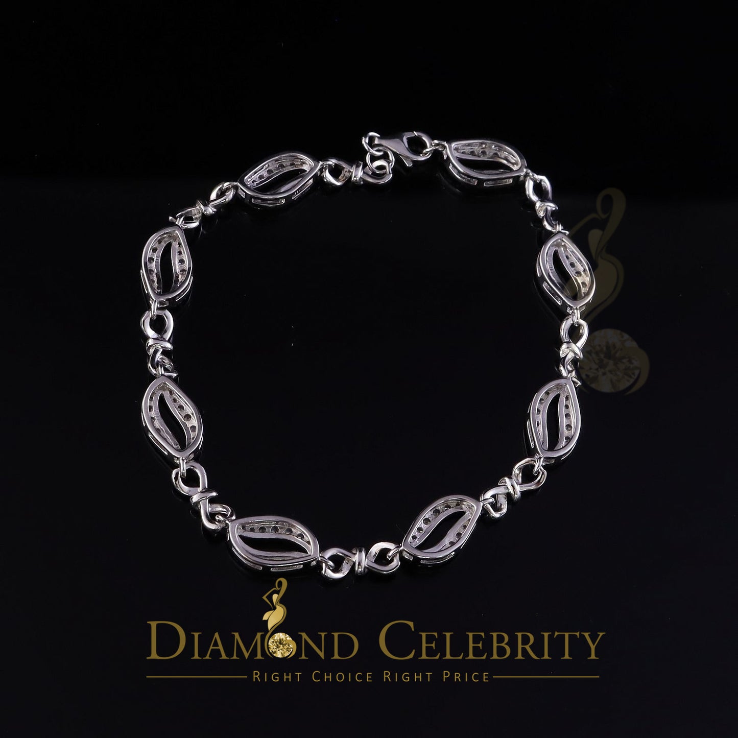 Diamondcelebritees White Sterling Silver Fashion Design Ladies Bracelet with Cubic Zirconia Size 7