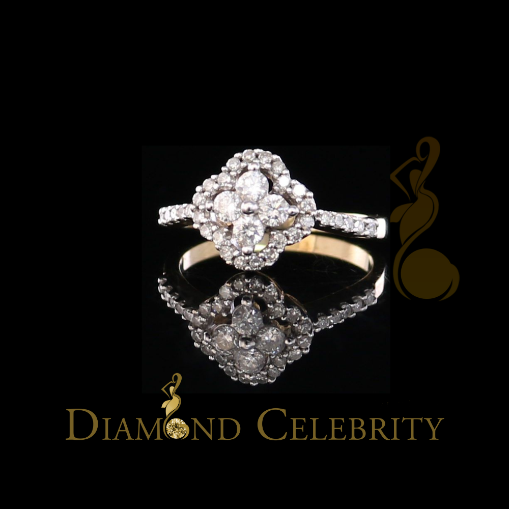 DiamondCelebritees Real 14K Yellow Gold with 0.50CT Real Diamond Floral Shape Womens Ring Size 7