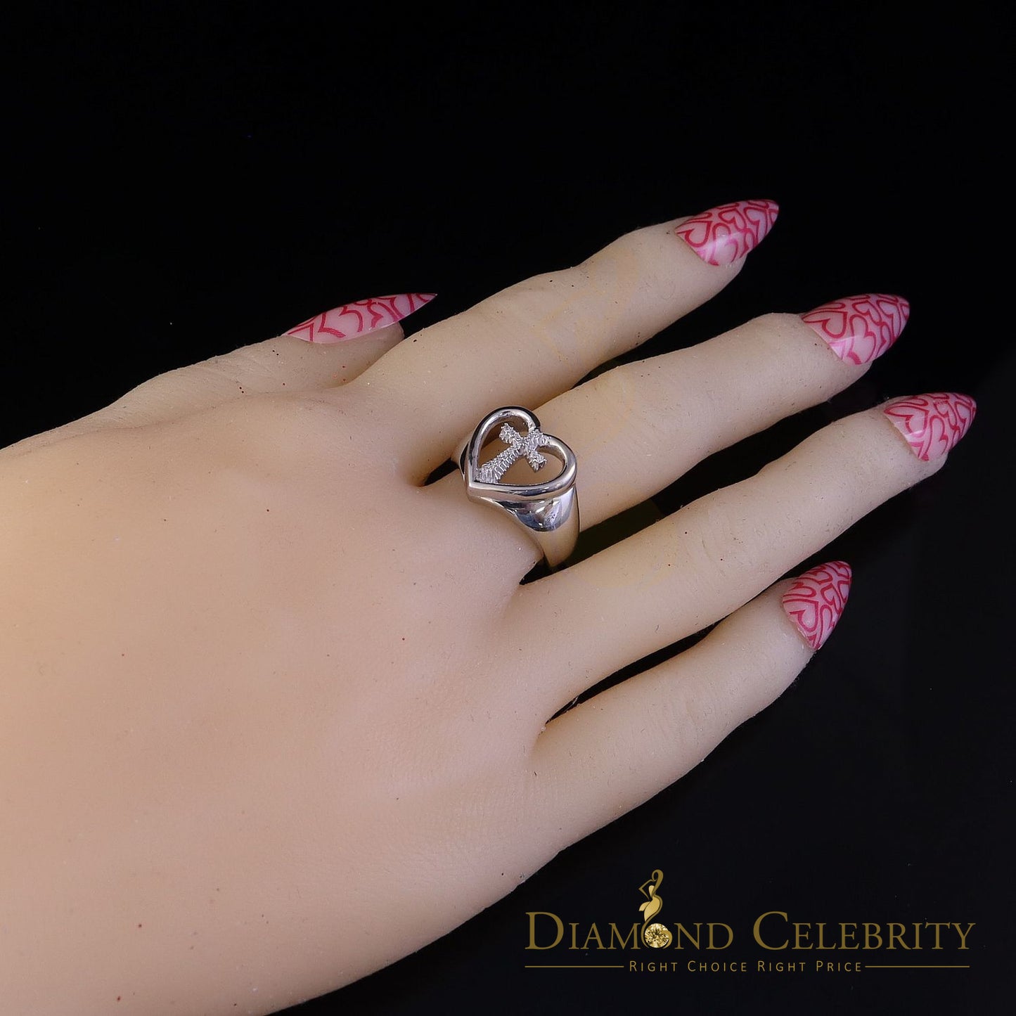 DiamondCelebritees 925 White Silver 0.12ct Cubic Zirconia Heart Engagement Womens Ring Size 7