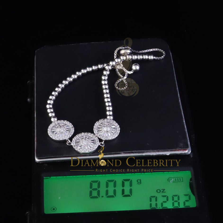 Diamondcelebritees Sterling Silver Fancy Round White Bracelet Cubic Zirconia Adjustable Size 7 Inch