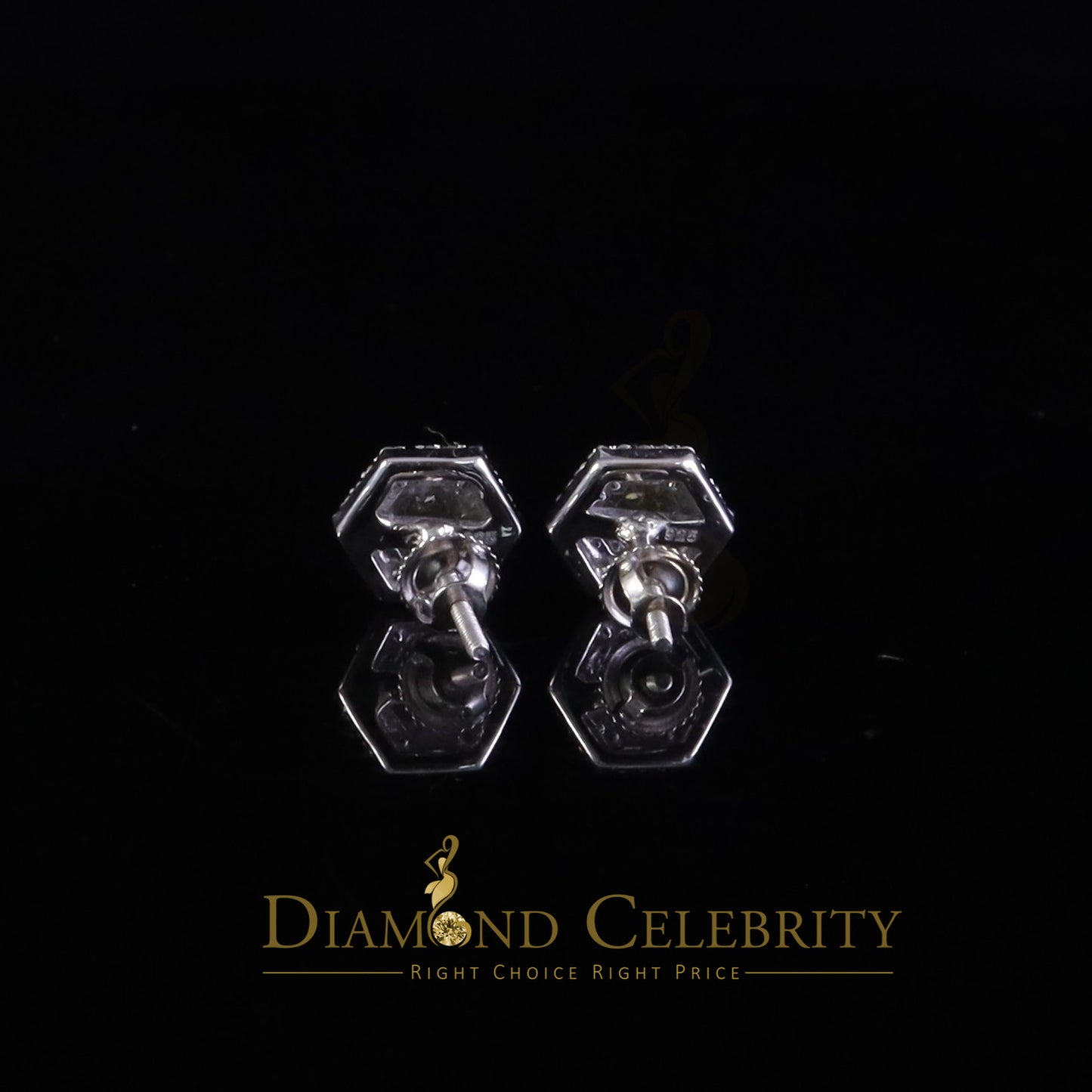 Diamondcelebritees Hexogonal Men's/Womens Stud Earrings 0.50ct VVS 'D' Moissanite 925 White Silver