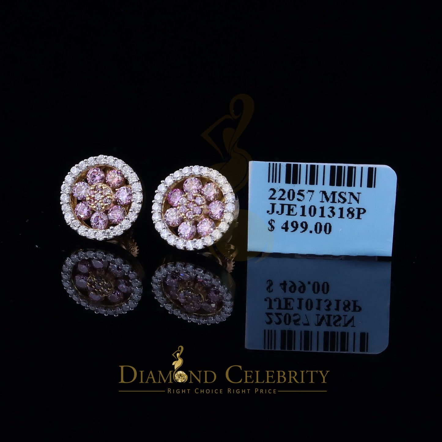 DiamondCelebritees Women's 925 Silver Yellow 1.50ct VVS 'D' Pink Moissanite Round Stud Earrings