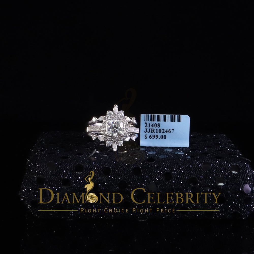 DiamondCelebritees Enhancer Guard Wrap Insert Cushion Moissanite 1.75ct VVS D White Silver Ring SZ7