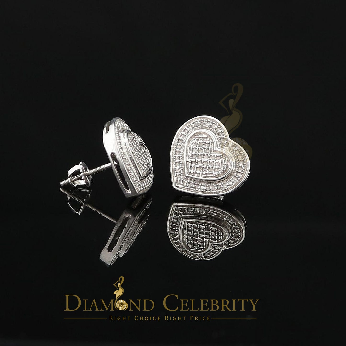 DiamondCelebritees Aretes Para Hombre Heart 925 White Silver 0.30ct Diamond Women's Style Earring