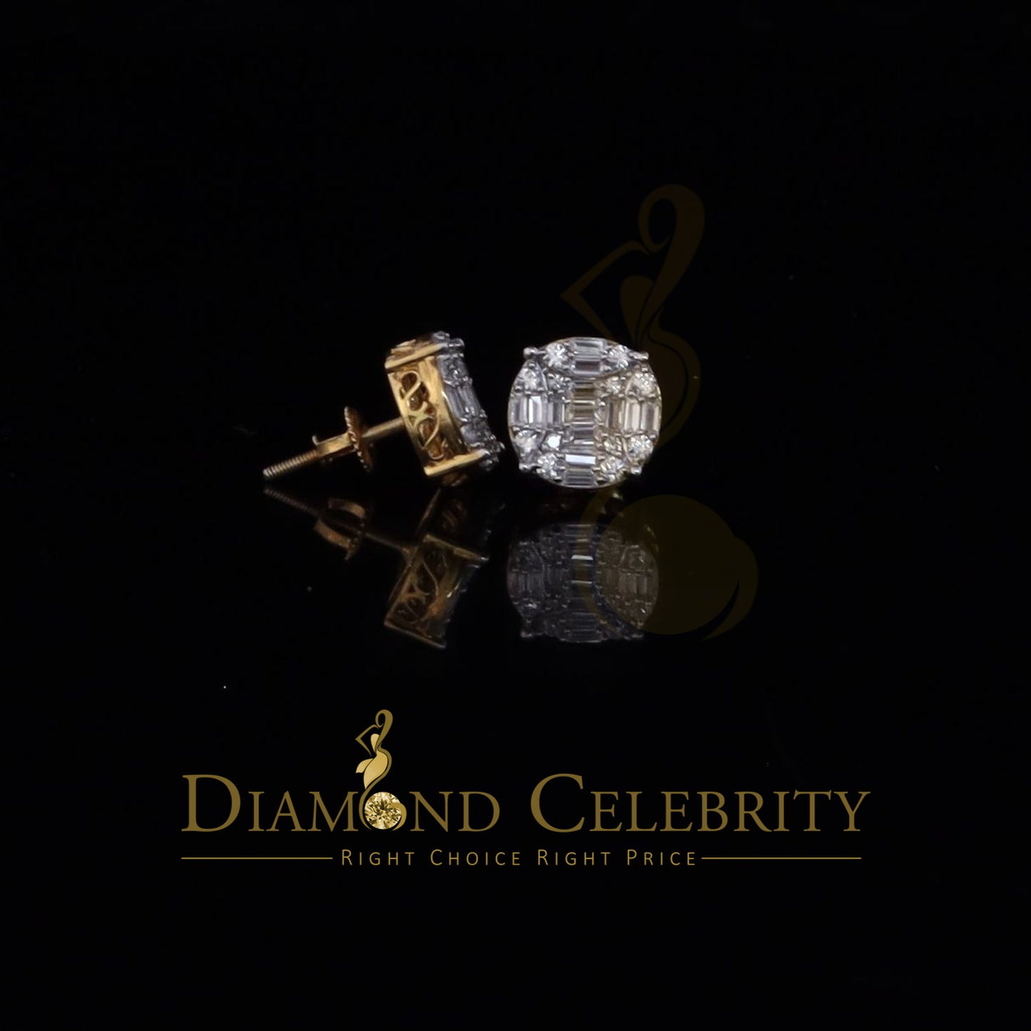 DiamondCelebritees 925 Silver Real 1.02ct Cubic Zirconia Round Yellow Earrings For Men's & Women's