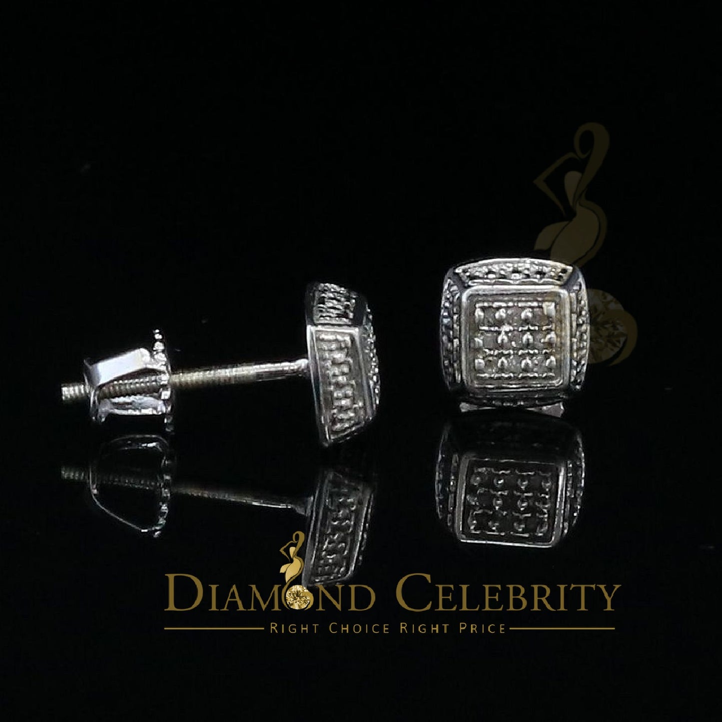 DiamondCelebritees 0.05ct Diamond Square Earrings For Women White 925 Sterling Silver Stud For Men