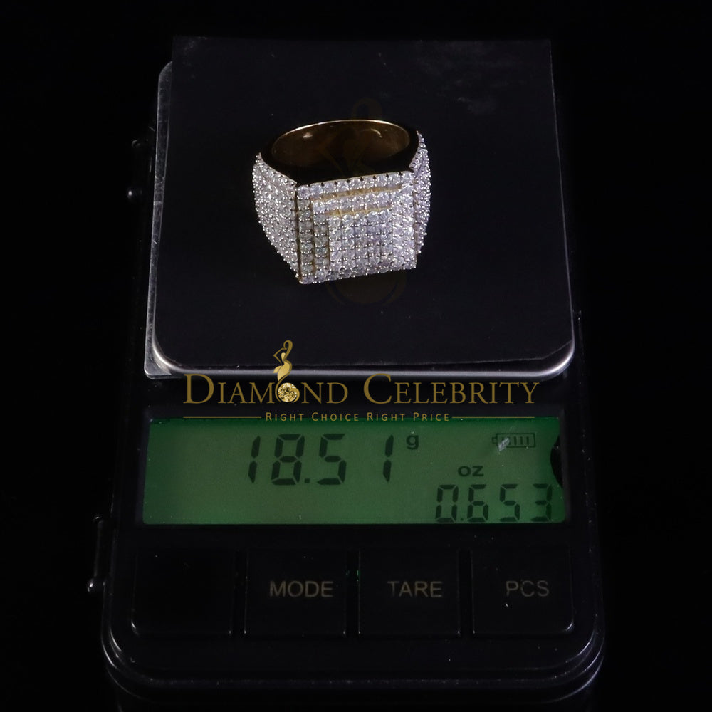 DiamondCelebritees Men's for 925 Sterling Silver 5.00ct VVS 'D' Moissanite Yellow Square Ring SZ 10