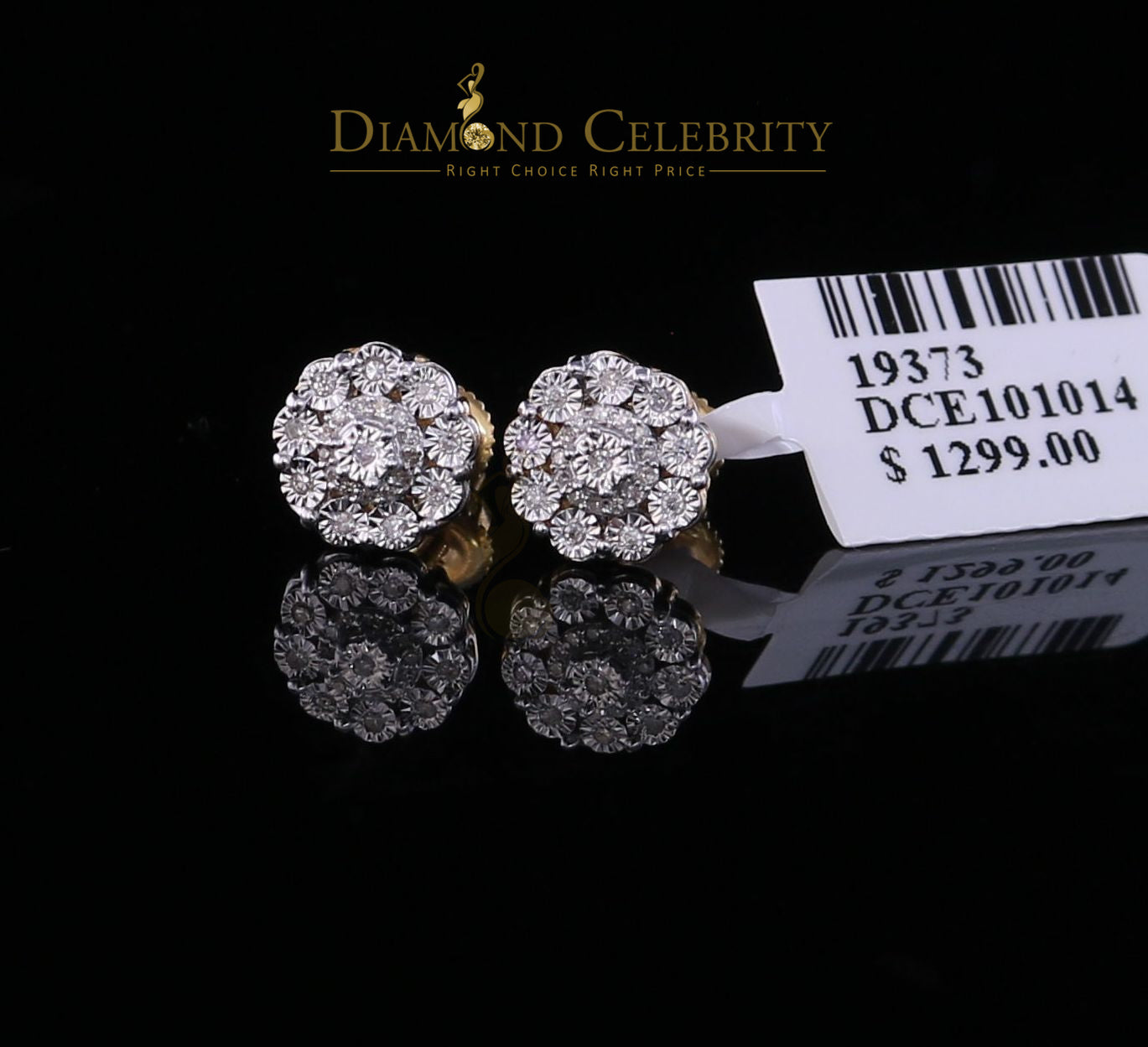 DiamondCelebritees10K Real Yellow Gold Real Micro Diamond 0.15CT Men's/Women's Stud Earring