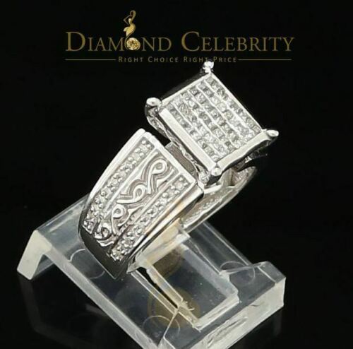 DiamondCelebritees Real Diamond 0.50 CT 925 Silver White Shiny Womens Square Engagement Ring Sz 8