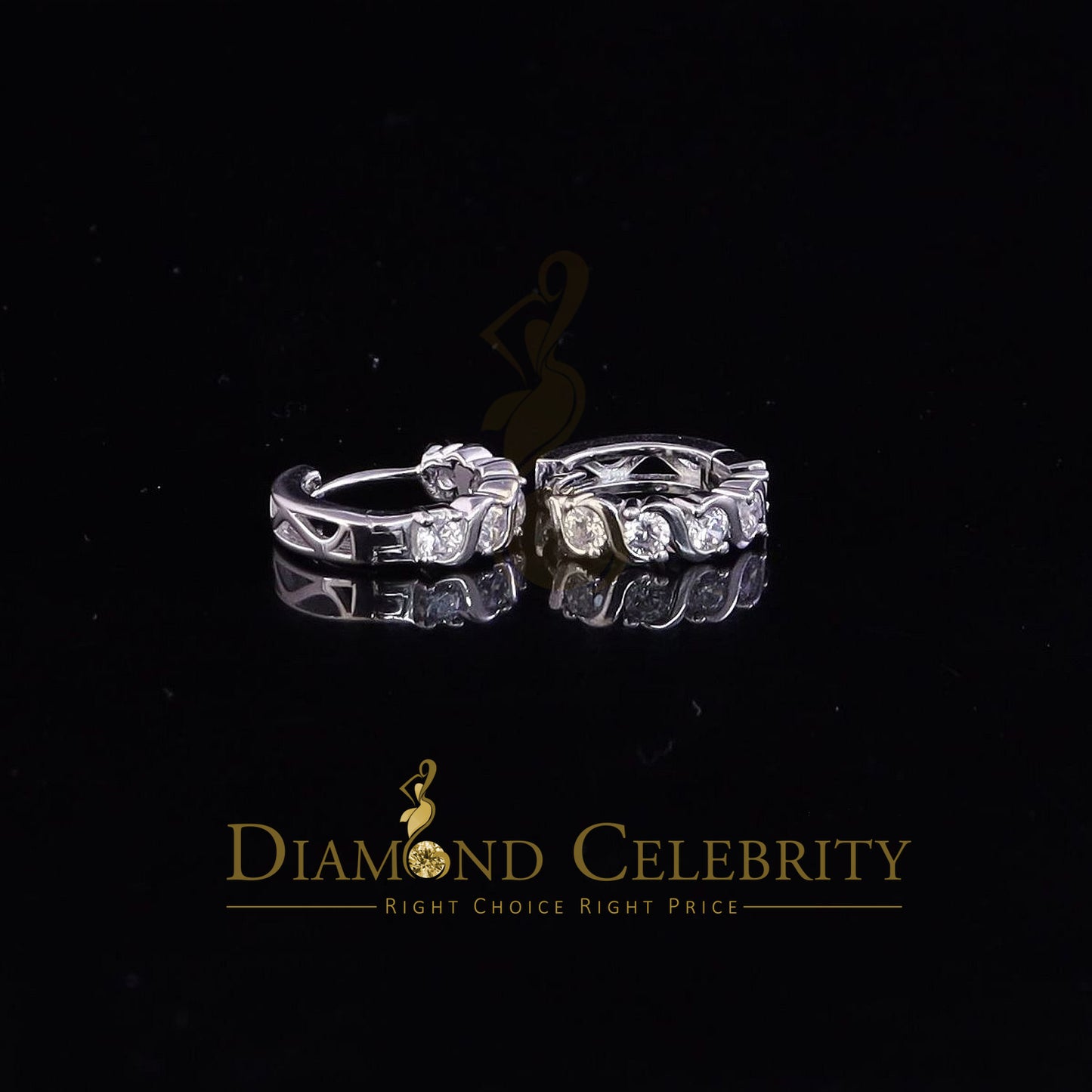 DiamondCelebritees Hip Hop Men's White 925 Sterling Silver Cubic Zirconia 1 row Huggie Hoop Earring