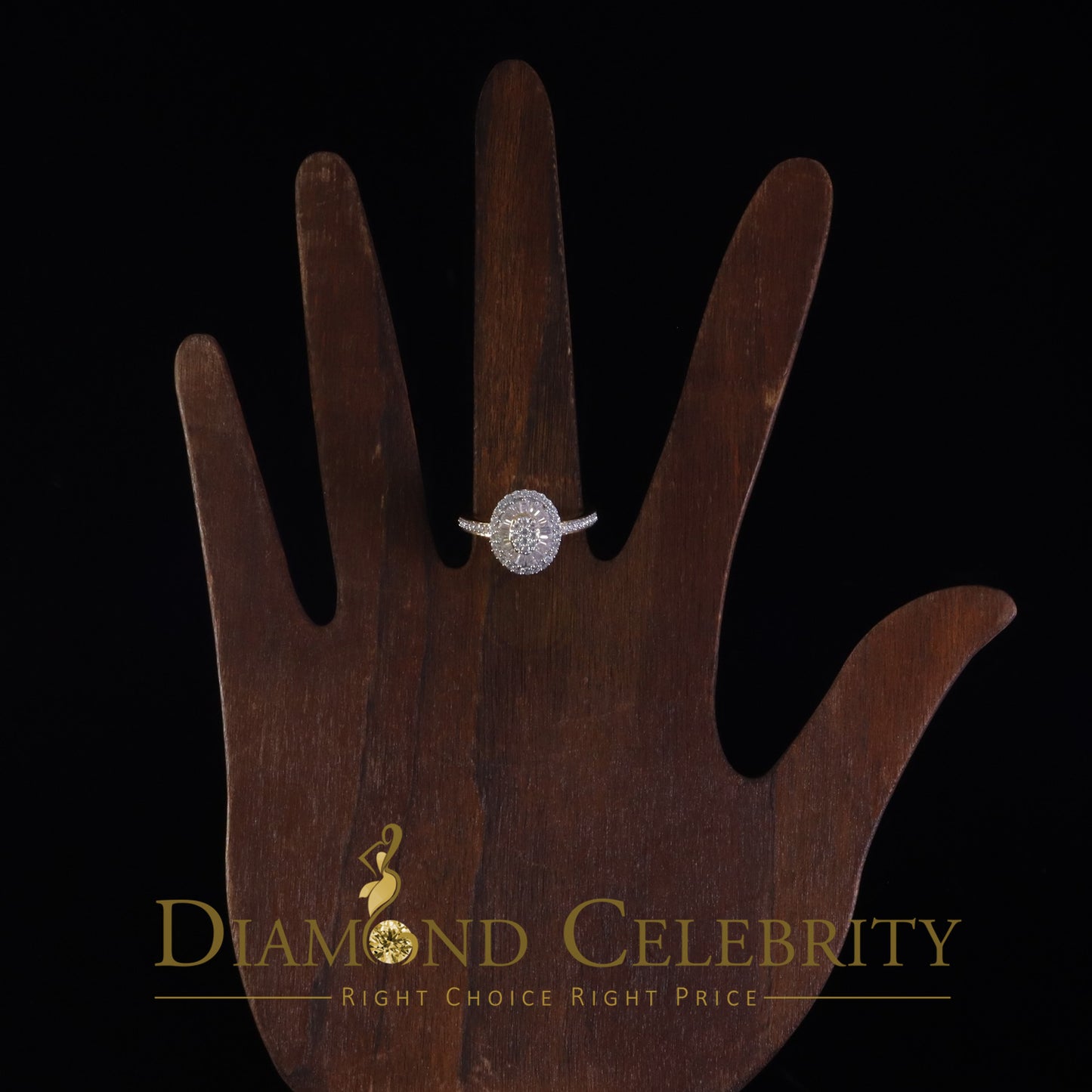 DiamondCelebritees Womens 925 Sterling Silver Yellow 1.0ct VVS D Baguette Moissanite Oval Ring SZ 7