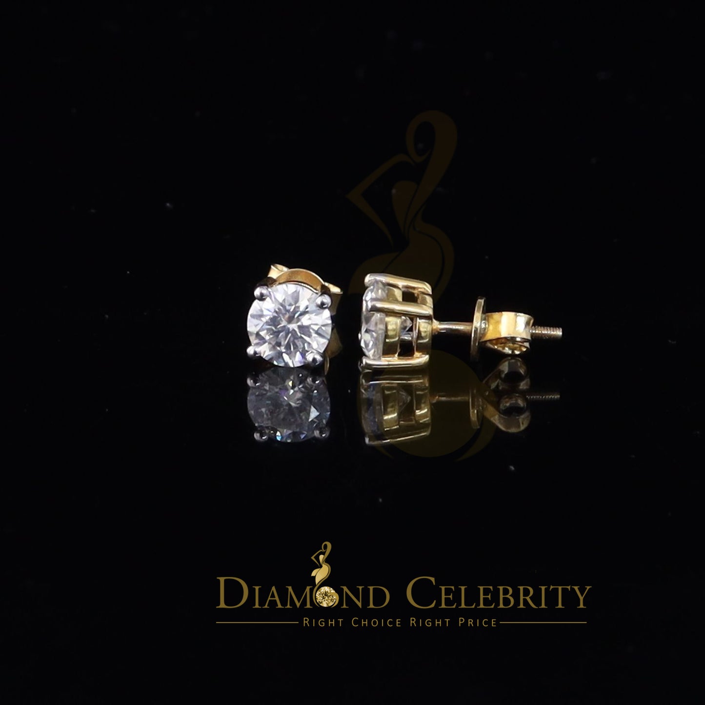 DiamondCelebritees 2.50ct VVS 'D' Moissanite Men's/Womens 925 Silver Yellow Round Stud Earrings