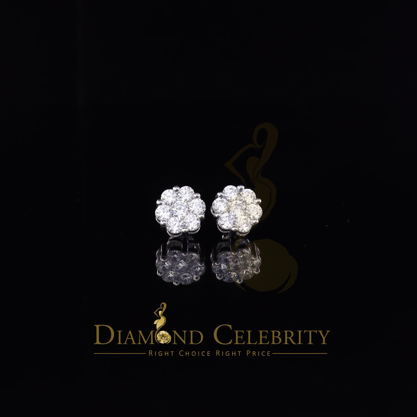 DiamondCelebritees 925 Silver White 1.56ct Cubic Zirconia Hip Hop Floral Women's & Men's Earrings