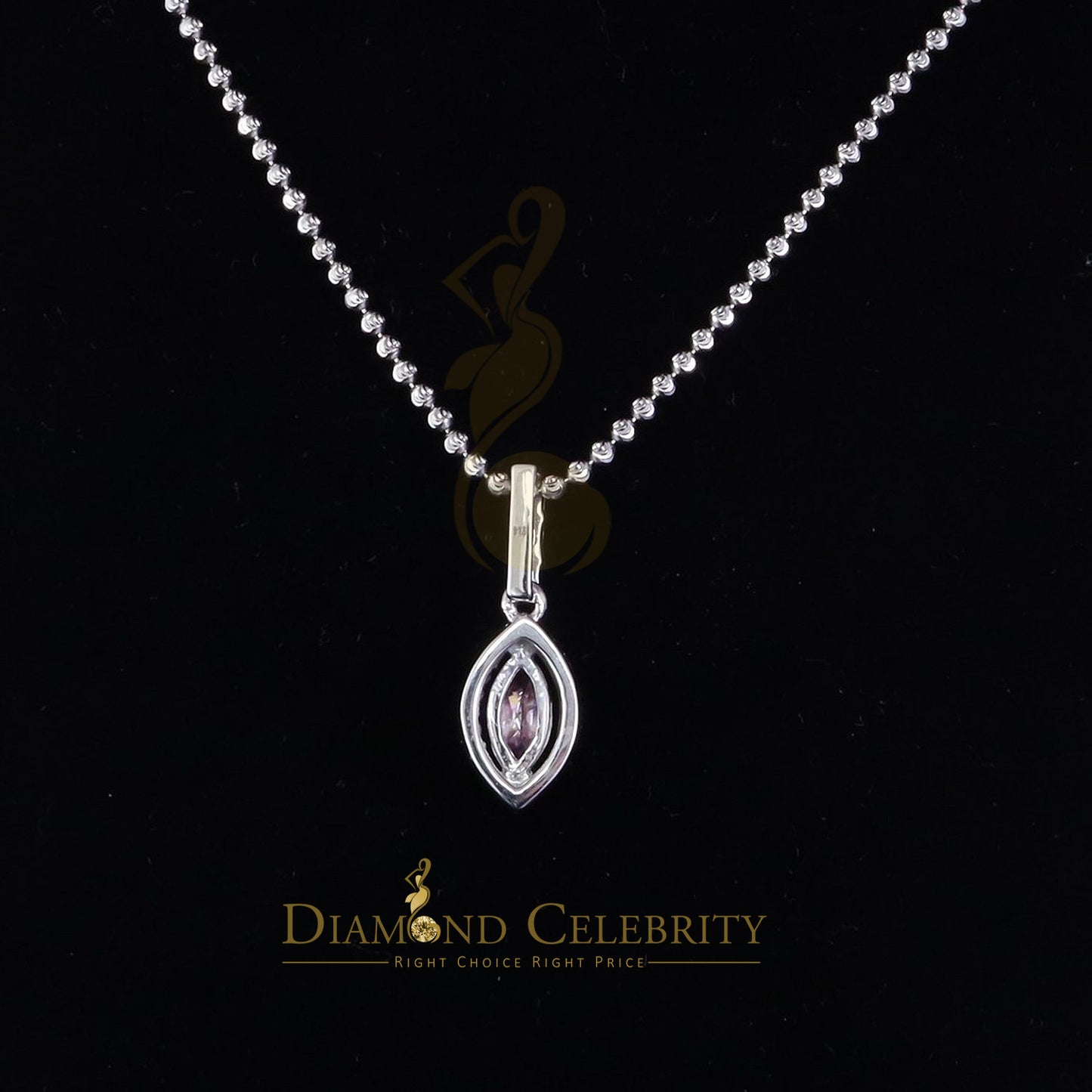 Diamondcelebritees Simple Women's 925 Silver White 1.25 ct VVS 'D' Pink Marquis Moissanite Pendant