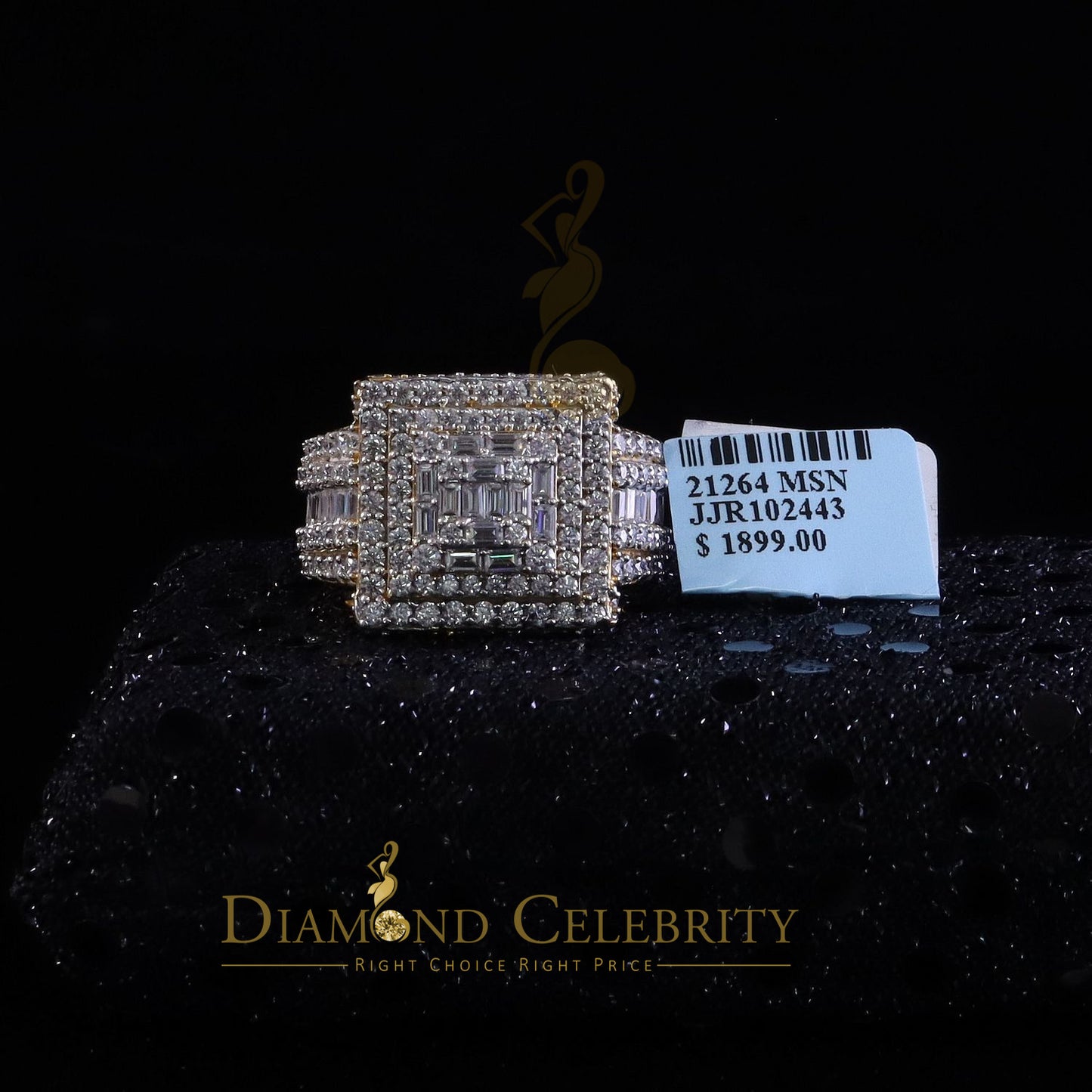 DiamondCelebritees 925 Yellow Silver 5.00ct VVS 'D' Moissanite Stone Men's for Square Rings Size 10
