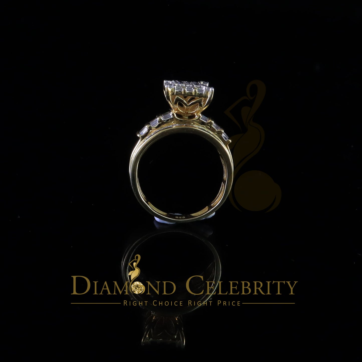 DiamondCelebritees 925 Sterling Yellow Square 2.36 ct Cubic Zirconia Silver Womens Ring Size 8