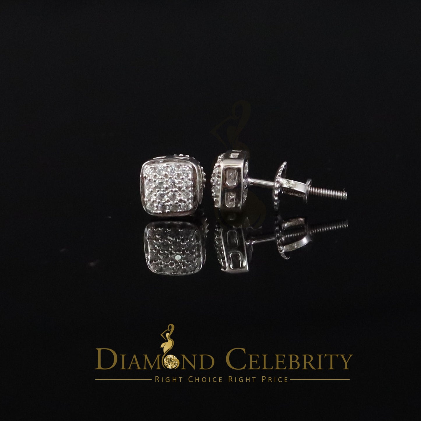 DiamondCelebritees Hip Hop 2.04ct Cubic Zirconia White 925 Silver Screw Back Square Women Earrings