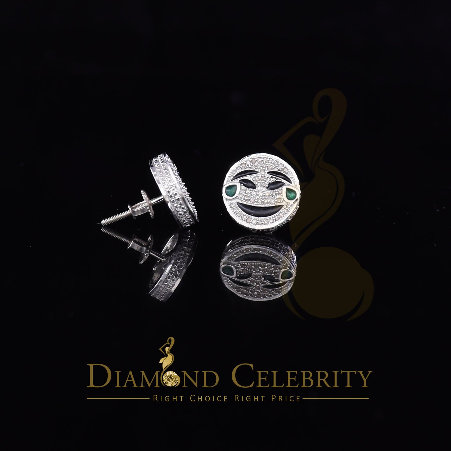 DiamondCelebritees 925 Sterling White Silver 0.33ct Diamond Hip Hop Men's & Women's Emoji Earrings