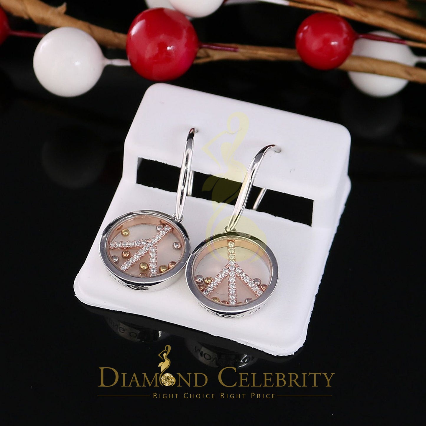 DiamondCelebritees White Men's Hip Hop CZ Round dangling 925 Sterling SilverCZ Earrings