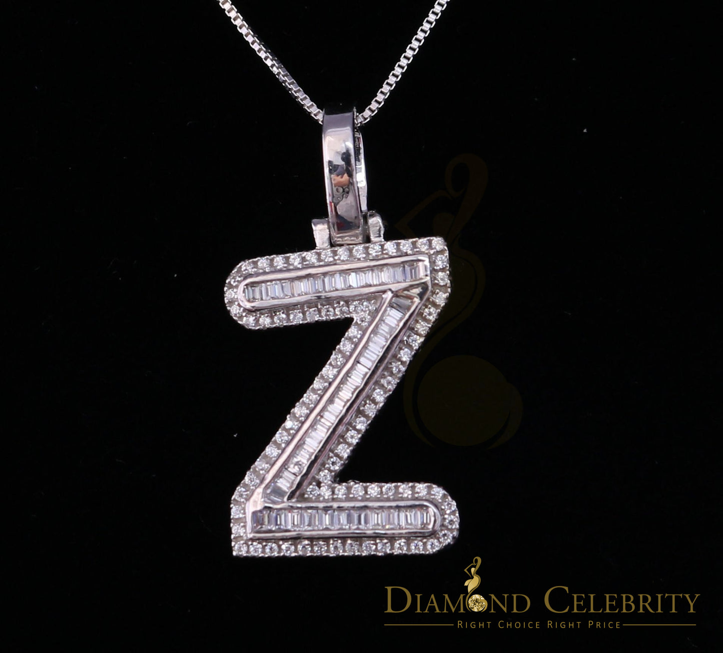 DiamondCelebritees White Bugutte Initial All Alphabet Sterling Silver Pendant with Cubic Zirconia