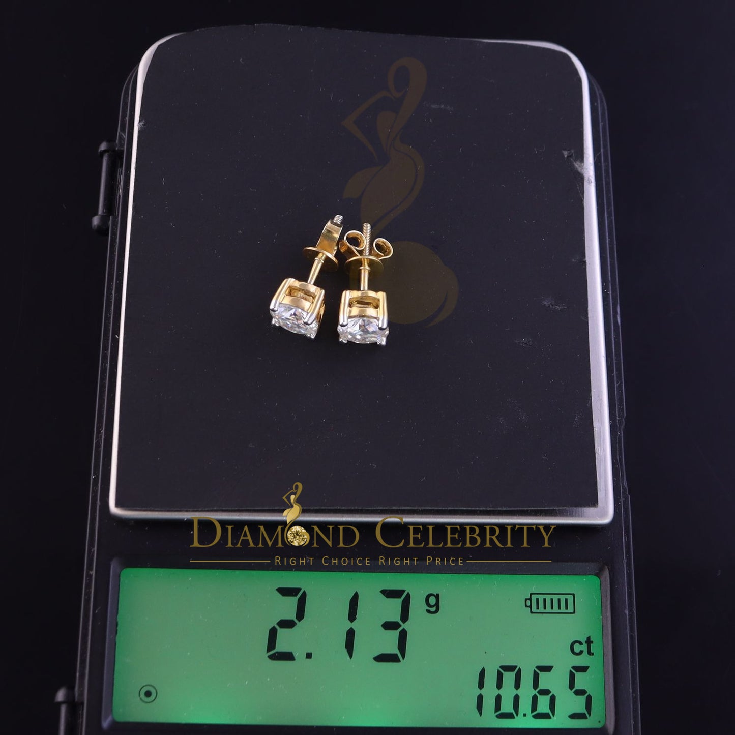 DiamondCelebritees Mens/Women Stud Yellow 925 Silver W/ 2.00ct VVS 'D' Moissanite Stud Earring