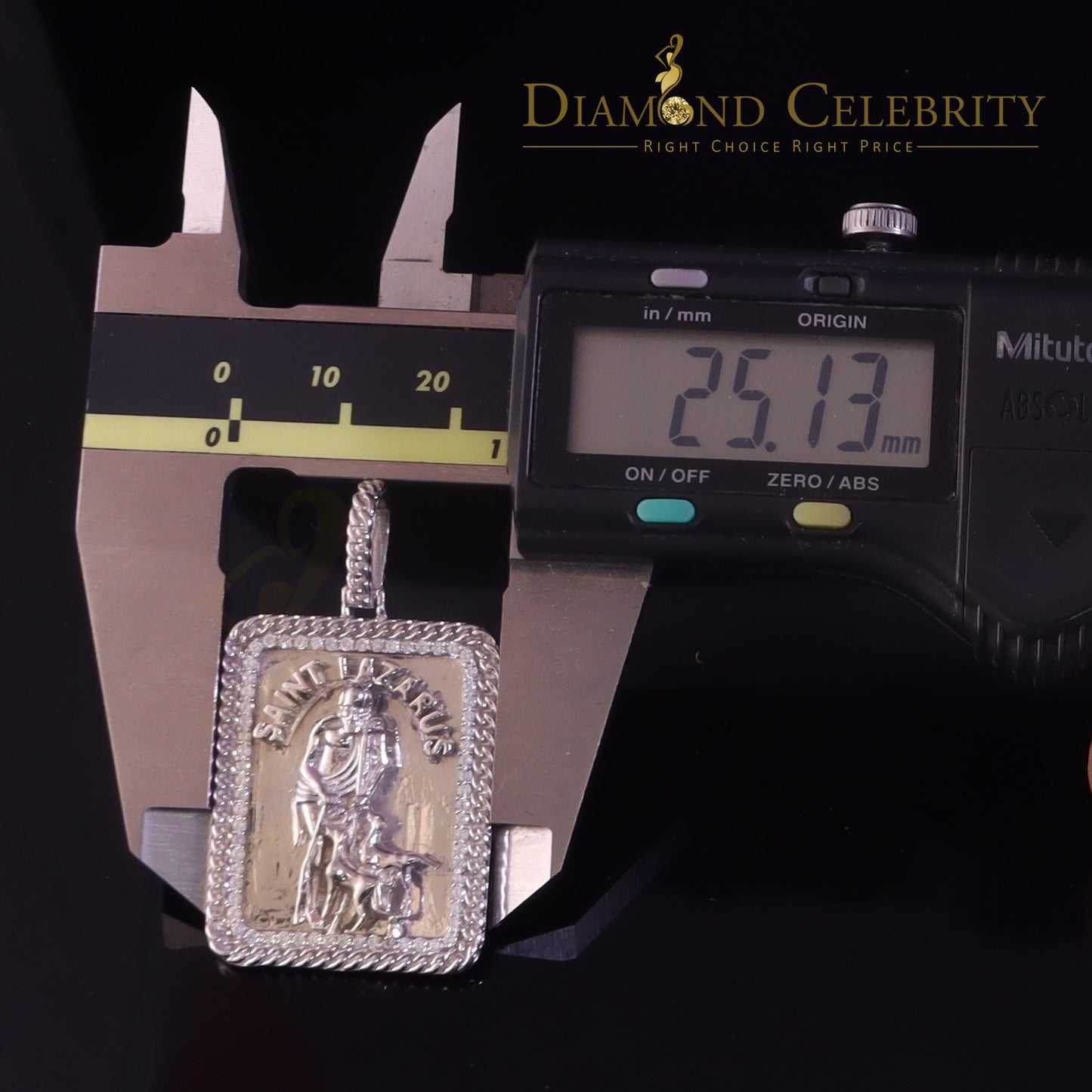 DiamondCelebritees Men's 925 Silver 0.66ct CZ ST LAZARUS "1" inch 3D look White Square Pendant