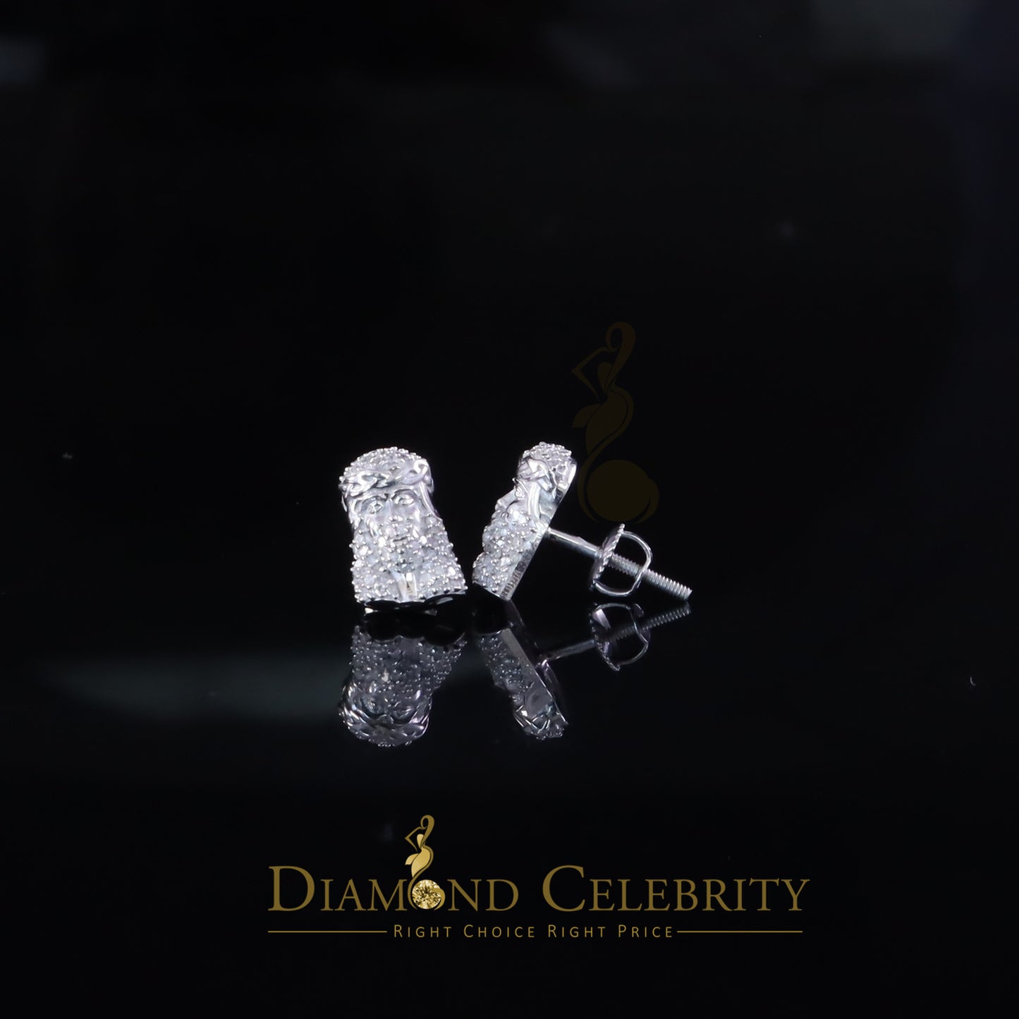 DiamondCelebritees Small 0.25ct Diamond 925 Silver White 6.50MM Men's & Women Jesus Stud Earring