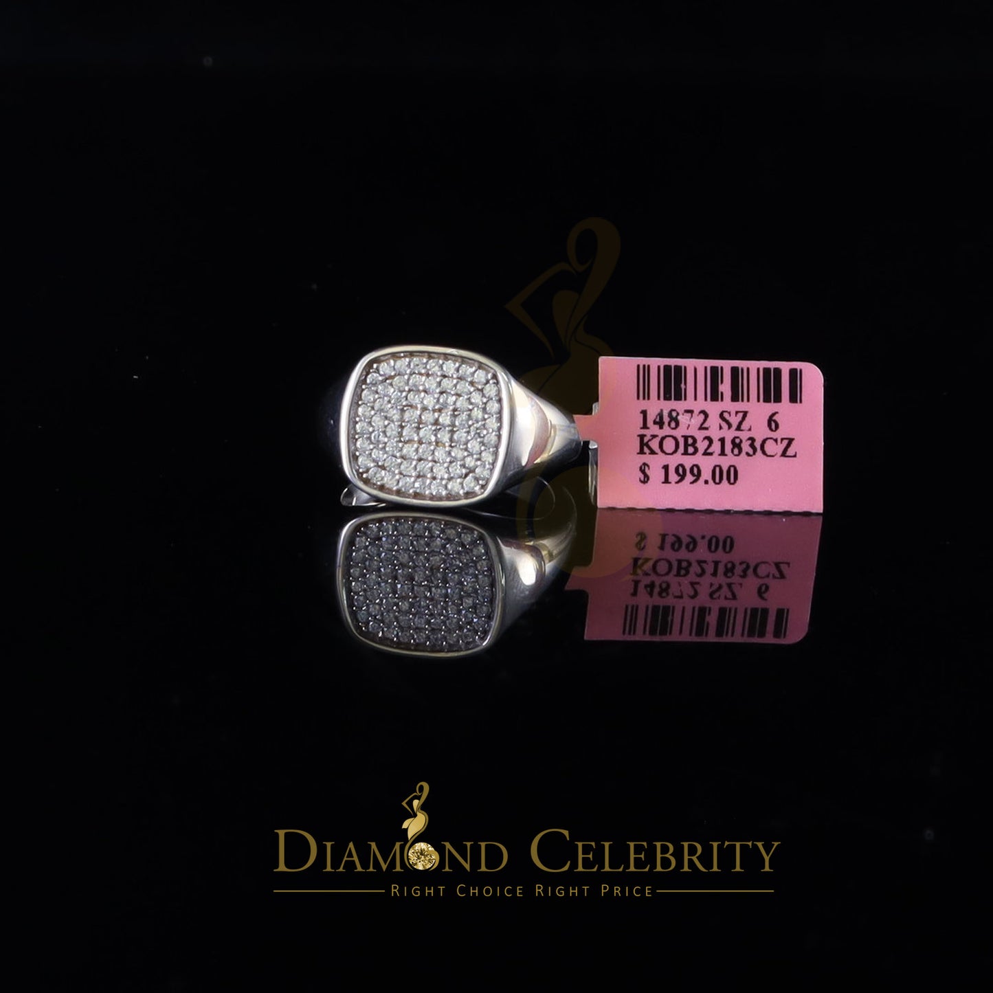 DiamondCelebritees 925 White Silver Square-Shape 0.25ct Cubic Zirconia Engagement Men's Ring SZ 8