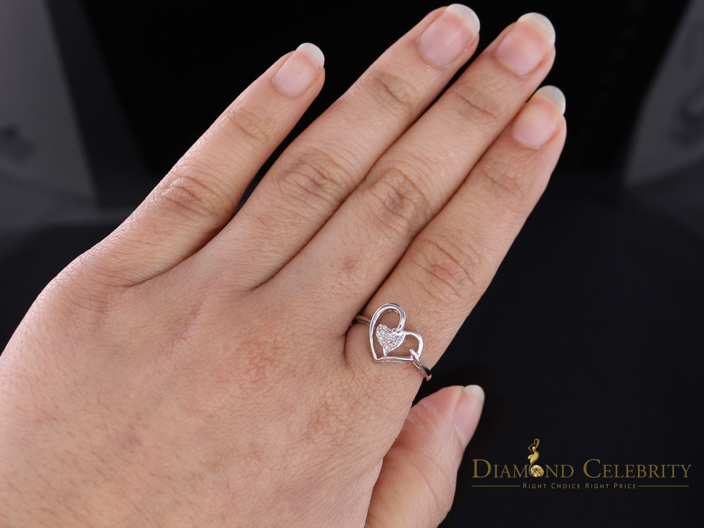 DiamondCelebritees Real Diamond 0.05ct 925 Sterling White Silver Heart Engagement Womens Ring SZ 7