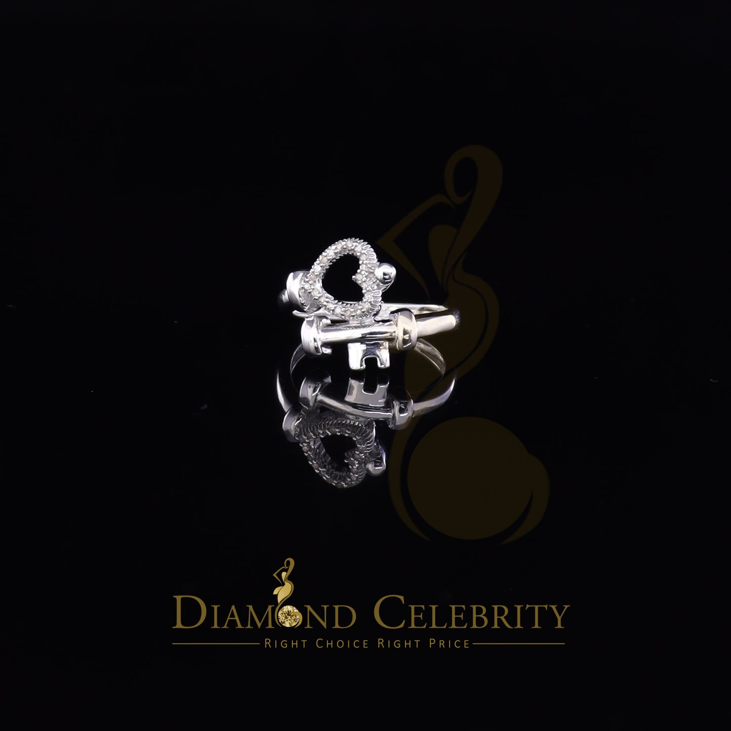 DiamondCelebritees 0.10 CT Real Diamond Womens Silver 925 Sterling White Silver Heart Ring Size 7
