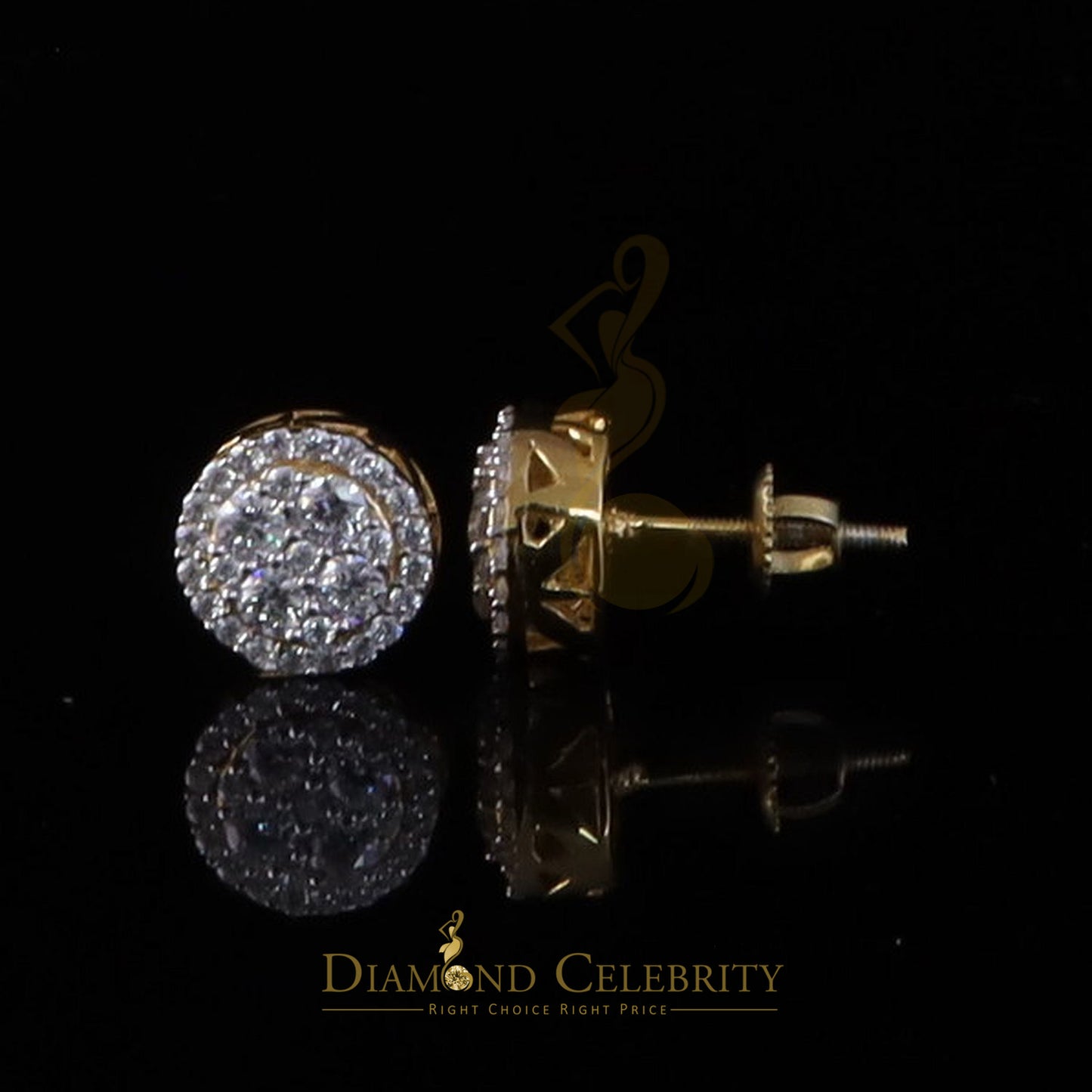 DiamondCelebritees 925 Silver Yellow 1.00ct VVS D Moissanite Round Stud Earring for Women's/Men's