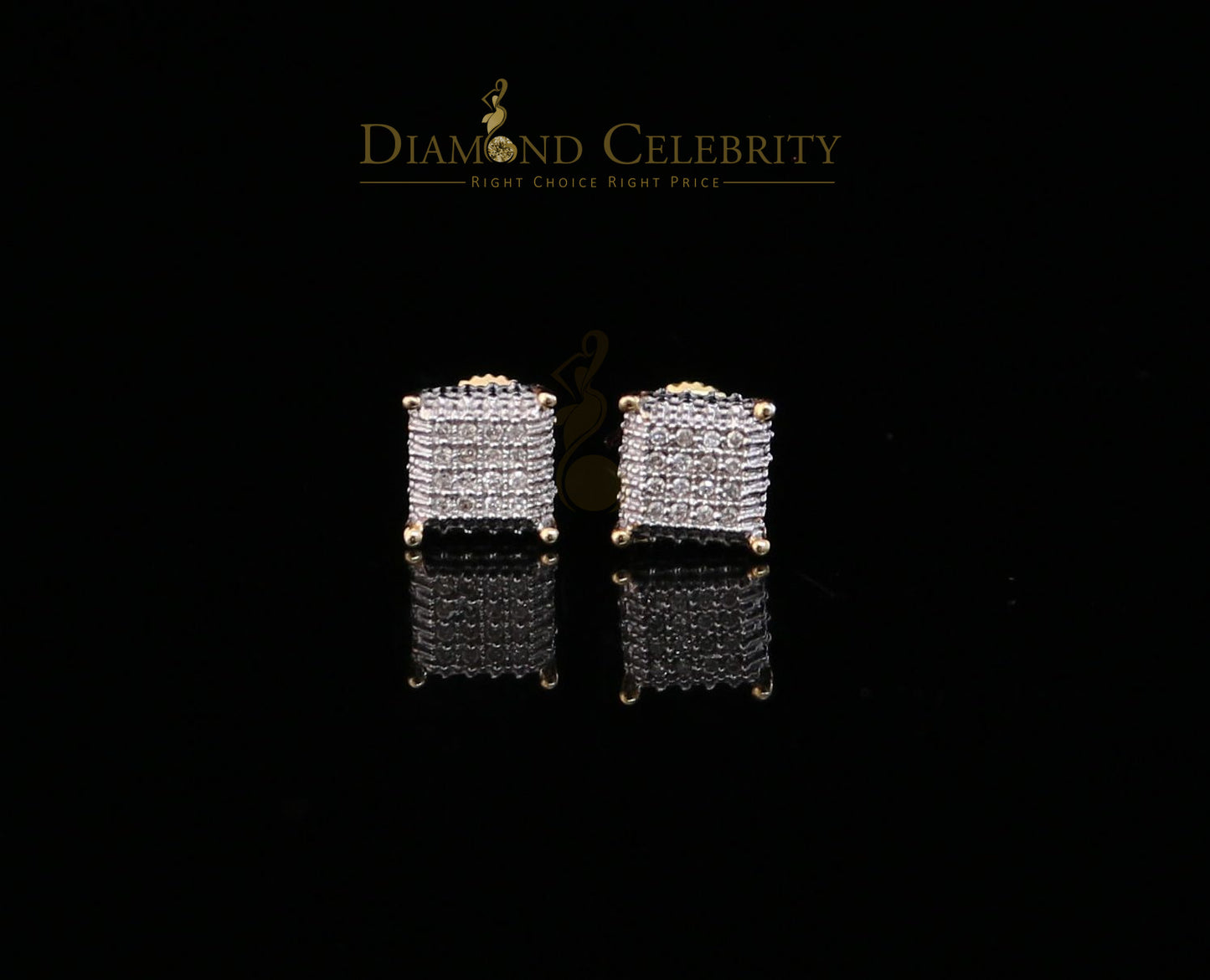 DiamondCelebritees Men's/Women's 10K Real Yellow Gold with 0.10CT Real Diamonds stud Earrings