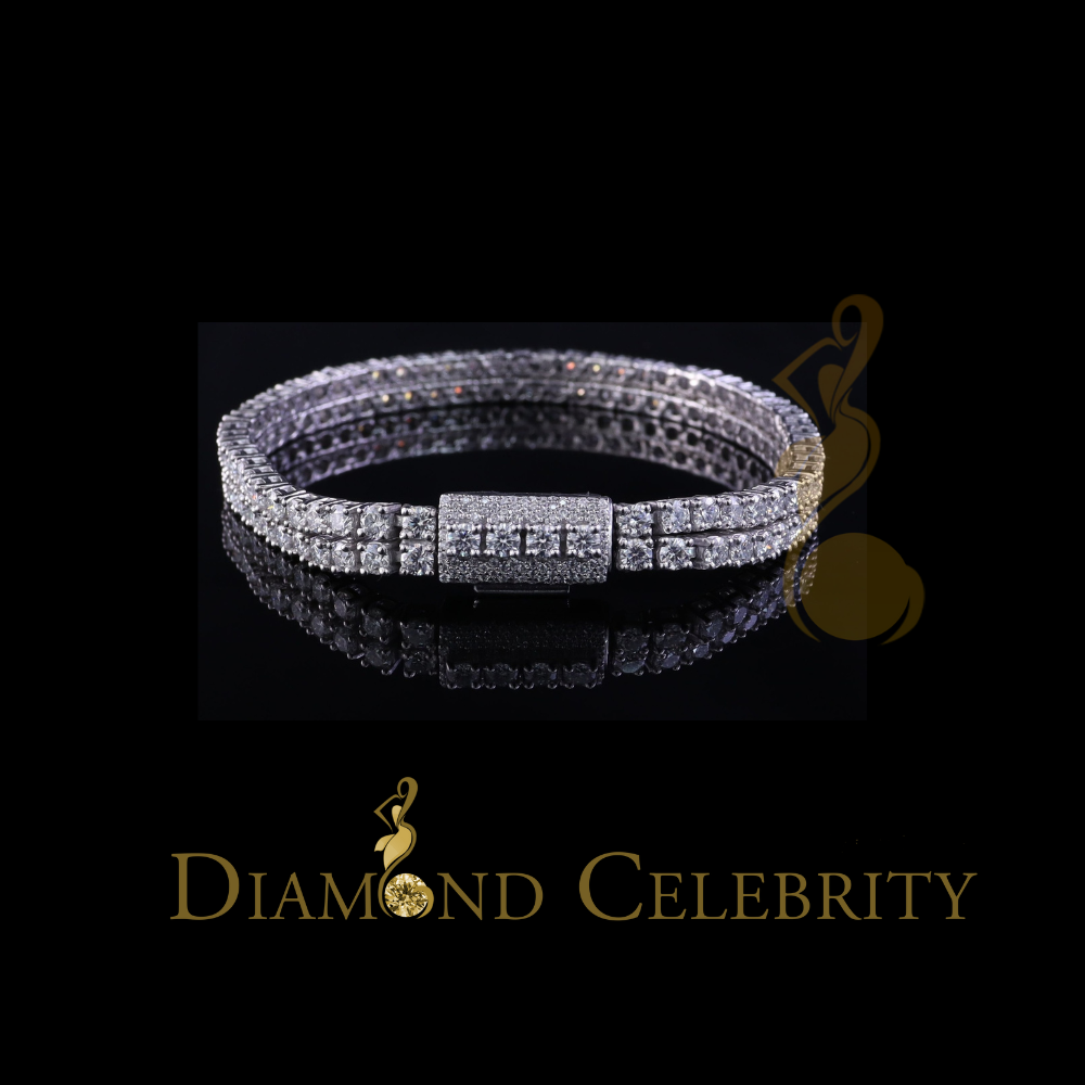 Diamondcelebritees Tennis Bracelete 4mm Thick 8" Long 15ct Moissanite White 925 Silver Round 2Row