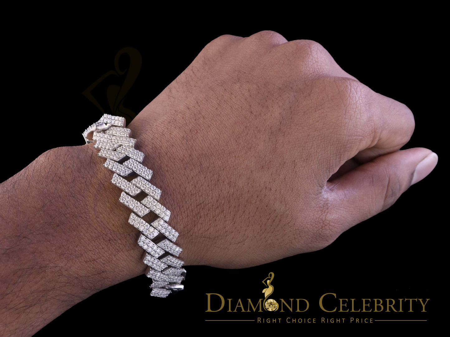 Diamondcelebritees Manoco Men's Bracelet 925 Silver White 16ct Moissanite size 8.5inch & Width 16mm