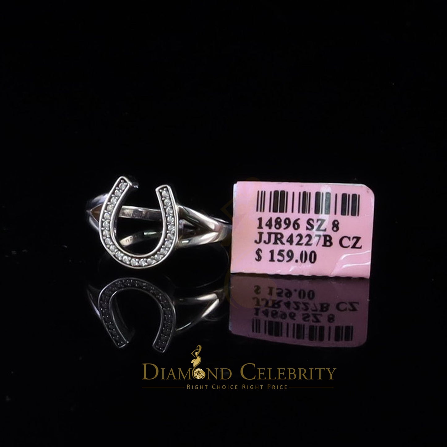 DiamondCelebritees Sterling 0.25ct Cubic Zirconia White Silver Horseshoe Womens / Men's Ring Size 8