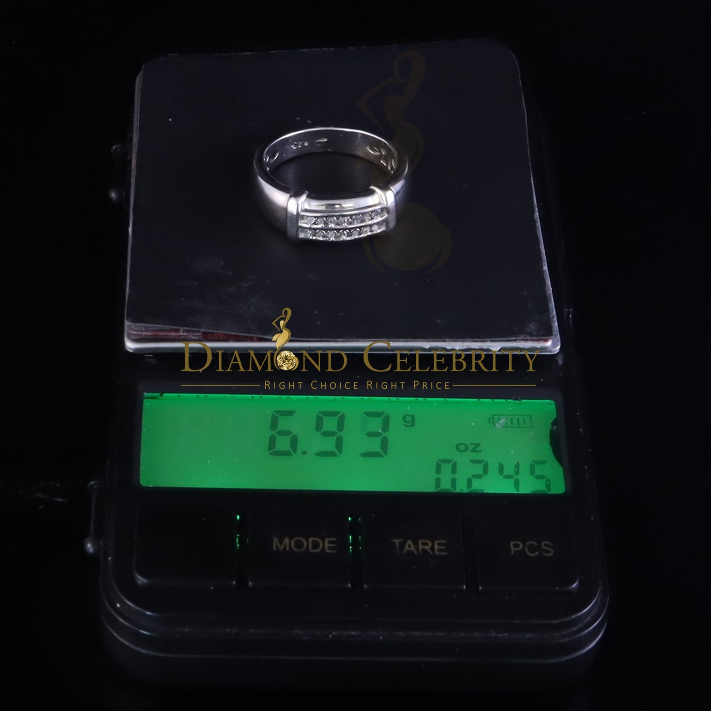 DiamondCelebritees 0.05cts Sterling White Double Row Men's Wedding Band Rings Size 10 In 925 Silver