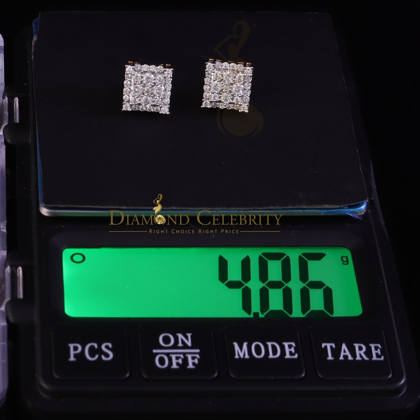 DiamondCelebritees 1.75ct Vvs 'D' Color Genuine Moissanite Stud SQUARE Earring10k Real Yellow Gold